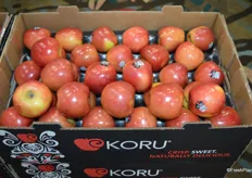 On display at the Starr Ranch booth are Koru apples. The first shipment of new crop Koru apples from New Zealand is expected to arrive May 1st.